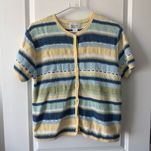 Christopher & Banks Striped Short Sleeve Cardigan - Yellow, Blue, Mint